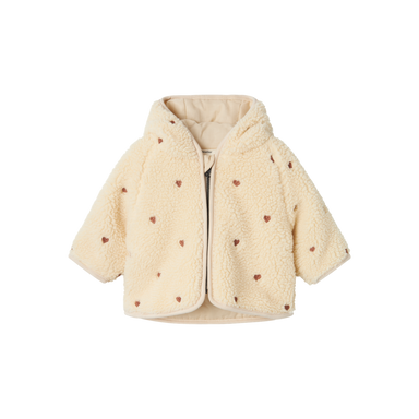 Lil' Atelier Nalo Loose Sherpa Jacket - Sandshell Emb hearts  - Hola BB