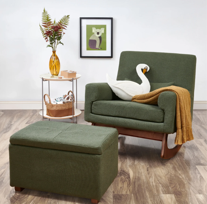 Підставка для ніг Serena Bouclé - меловий / лісовий-зелений