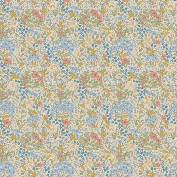 Summer Gray Doris Wallpaper Doris Blue and Mustard - Hola BB