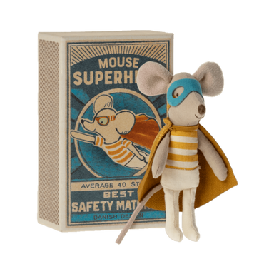 Maileg Maileg Little brother in matchbox super hero mouse  - Hola BB