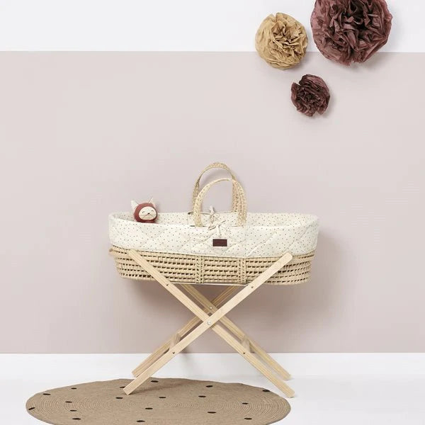 The Little Green Sheep Quilted Moses Basket and Stand Bundle Linen Rice - Hola BB